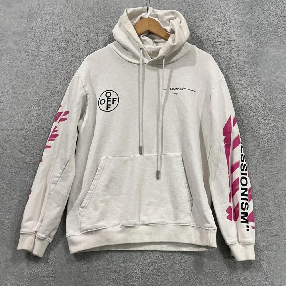 OFF-WHITE Diag Stencil Hoodie Medium White Pink Black pullover